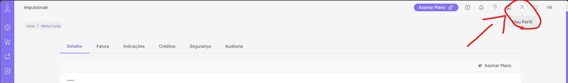 Menu da Guru com o botão Meu Perfil destacado