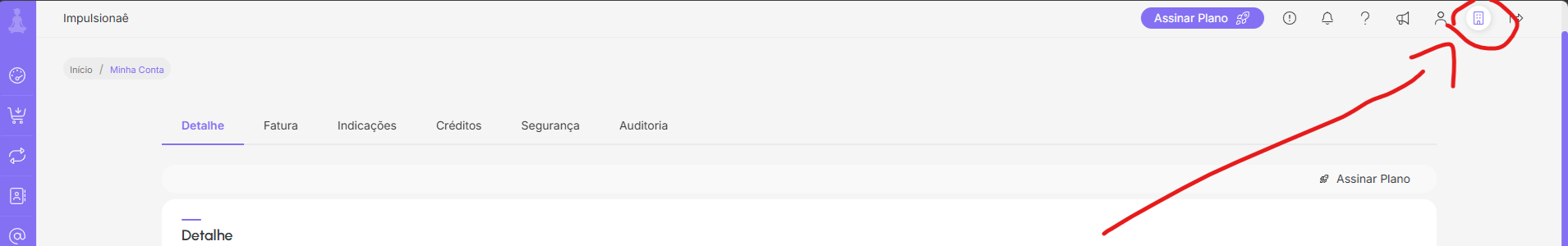 Menu da Guru com o botão Minha Conta destacado